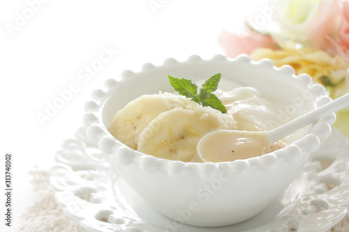 Vanilla Condense milk and Banana yogurt for healthy dessert 