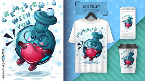 Flask with heart poster and merchandising