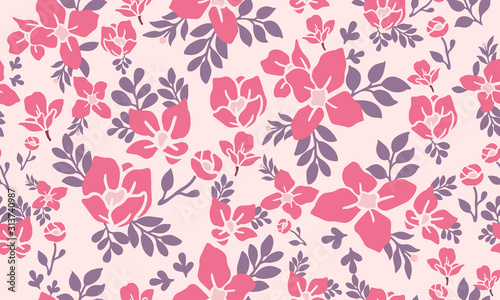 Pink flower pattern background for valentine, with leaf flower decor.