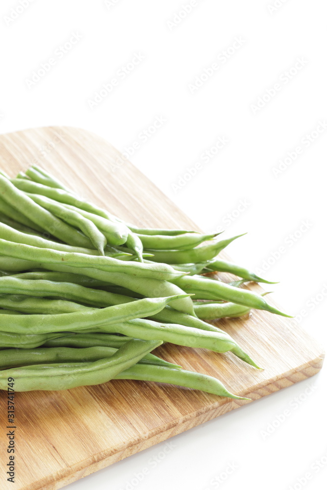 freshness green bean on wooden chopping board freshness green bean on wooden chopping board