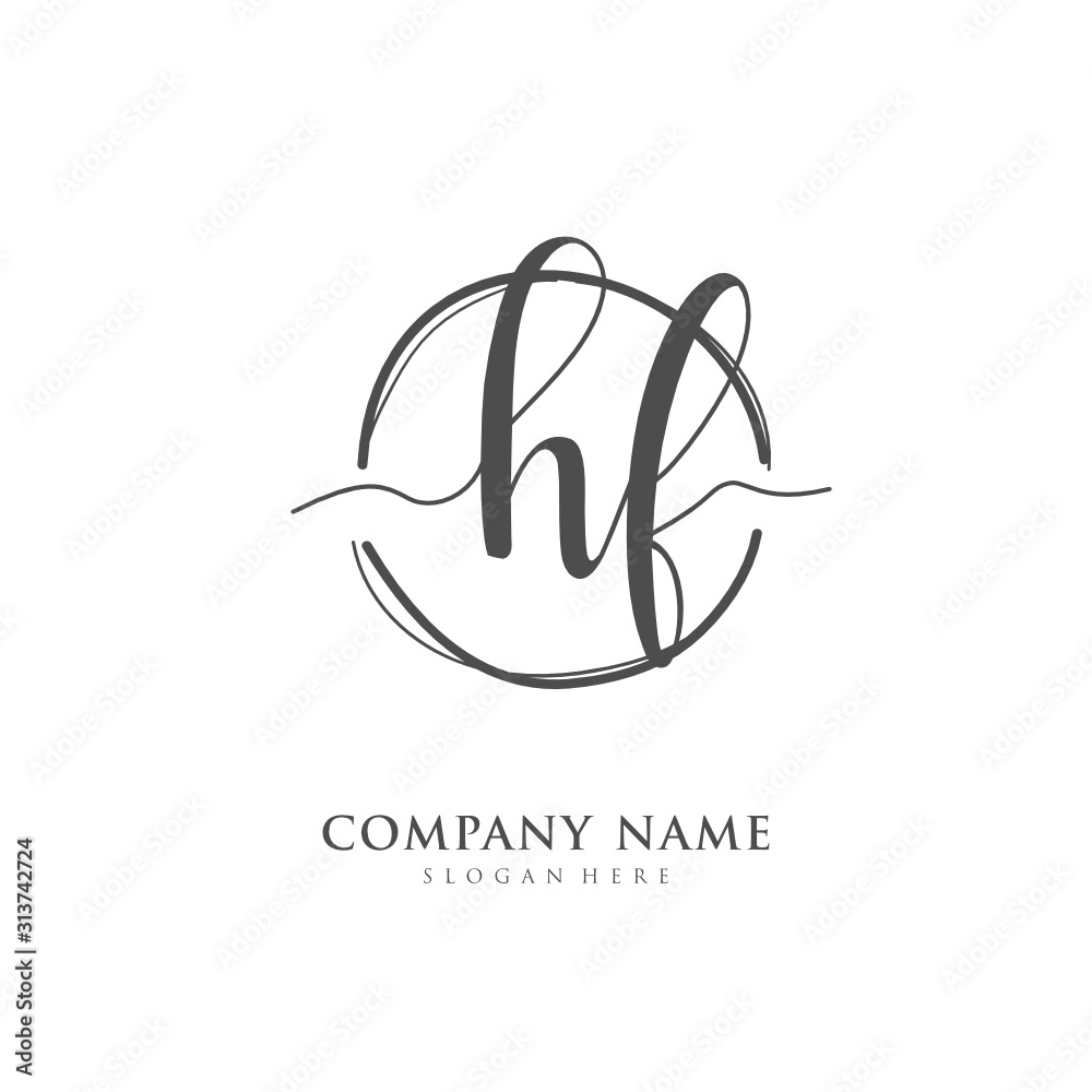 Handwritten initial letter H F HF for identity and logo. Vector logo template with handwriting and signature style. Handwritten initial letter H F HF for identity and logo. Vector logo template with handwriting and signature style.