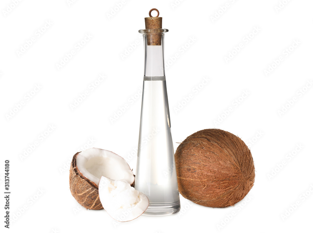 Composition with coconut oil on white background Composition with coconut oil on white background
