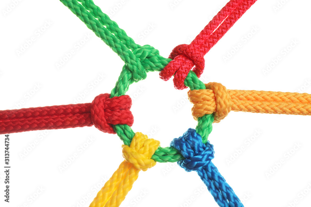 Premium Photo  Colorful ropes tied together isolated on white unity concept