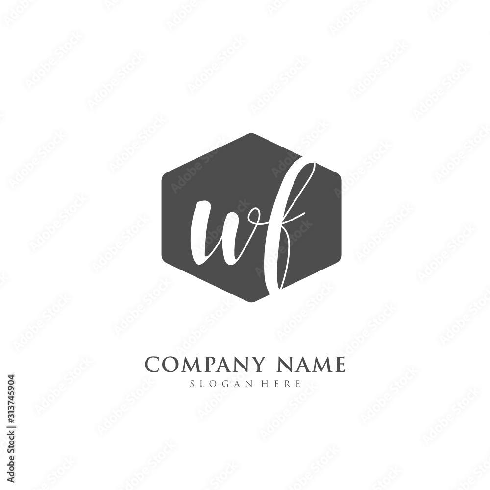Handwritten initial letter W F WF for identity and logo. Vector logo template with handwriting and signature style.