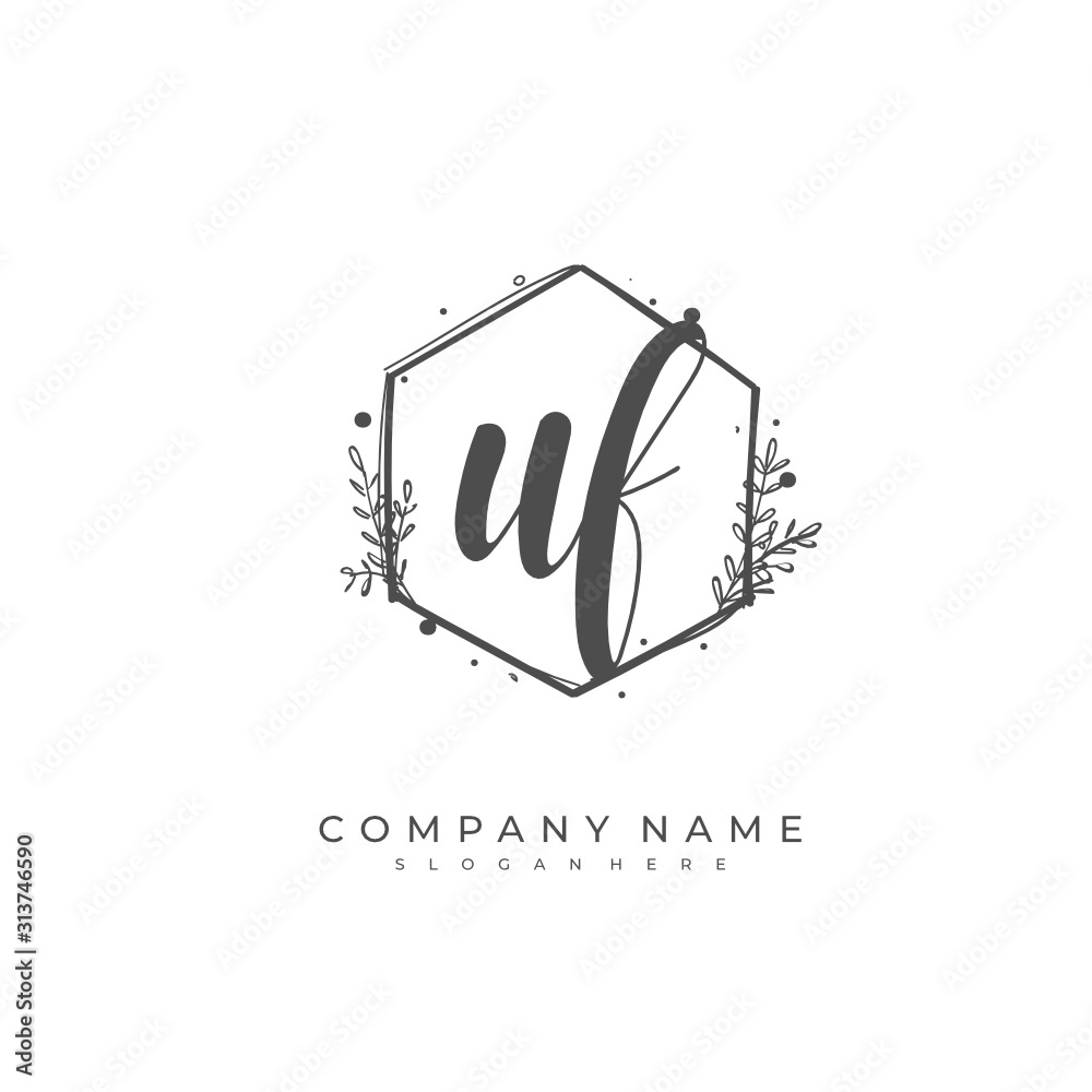 Handwritten initial letter U F UF for identity and logo. Vector logo template with handwriting and signature style.