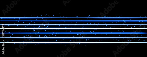 Blue magic wave. Blue neon trail isolated on black background. Luminescent wave with bright bokeh and sparkles.