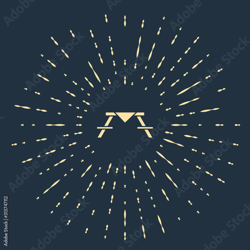 Beige Picnic table with benches on either side of the table icon isolated on blue background. Abstract circle random dots. Vector Illustration