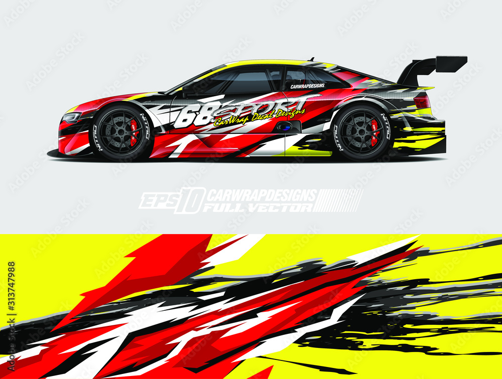 Drift car graphic livery design vector. Graphic abstract stripe racing background designs for wrap cargo van, race car, pickup truck, adventure vehicle. Eps 10 Drift car graphic livery design vector. Graphic abstract stripe racing background designs for wrap cargo van, race car, pickup truck, adventure vehicle. Eps 10