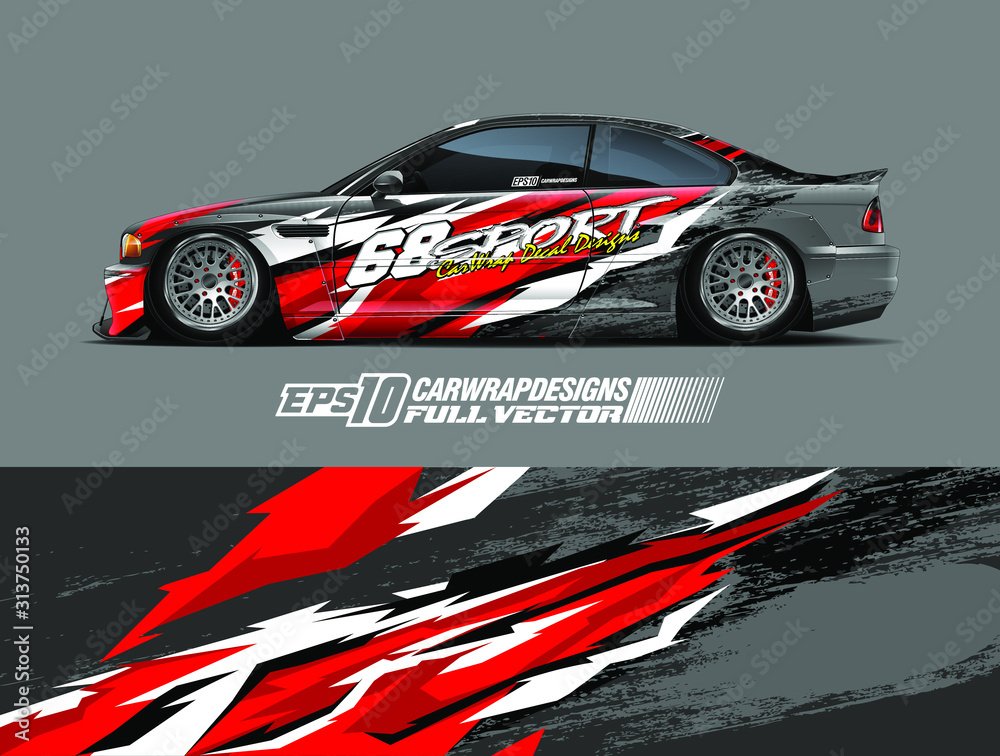 Drift car graphic livery design vector. Graphic abstract stripe racing background designs for wrap cargo van, race car, pickup truck, adventure vehicle. Eps 10 Drift car graphic livery design vector. Graphic abstract stripe racing background designs for wrap cargo van, race car, pickup truck, adventure vehicle. Eps 10