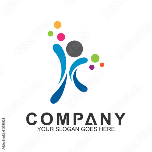 happy kid logo, playful children with colorful bubble, people healthy and care logo template