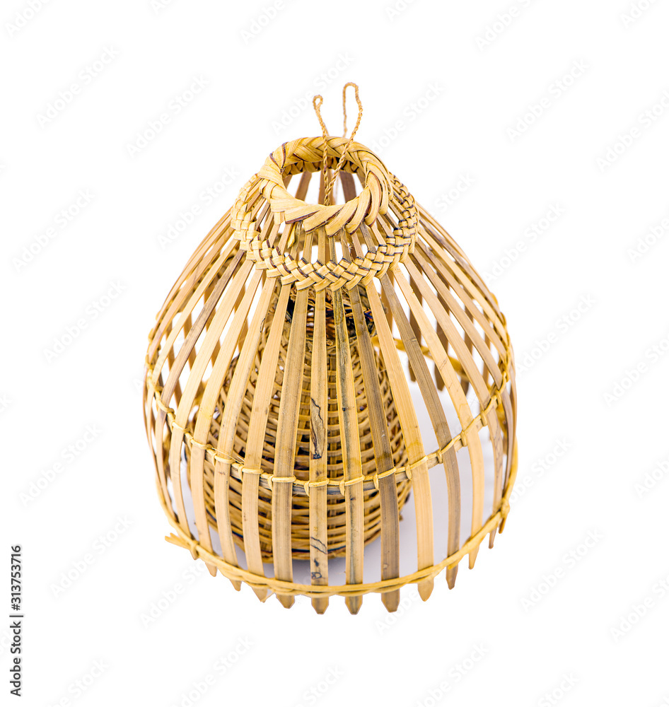 Thailand bamboo fishing trap made from bamboo wood on white background  Stock Photo