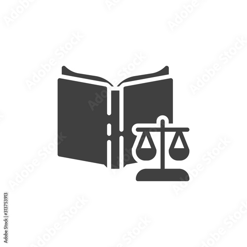 Law Book vector icon. filled flat sign for mobile concept and web design. Constitution book and justice scale glyph icon. Symbol, logo illustration. Vector graphics