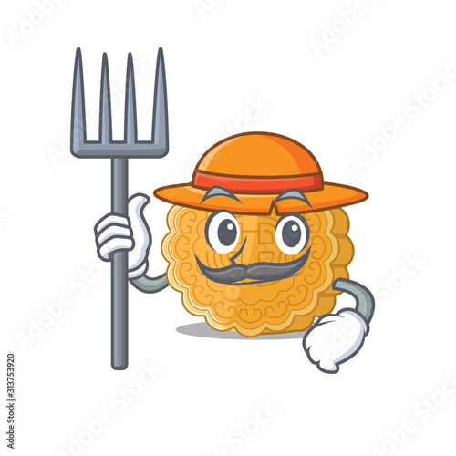 Cheerfully Farmer chinese mooncake cartoon picture with hat and tools
