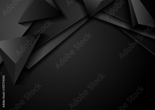 Black abstract corporate graphic design with 3d pyramids. Geometric futuristic background. Vector illustration