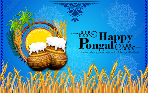 Illustration of Happy Pongal Holiday Harvest Festival of Tamil Nadu South India greeting vector background