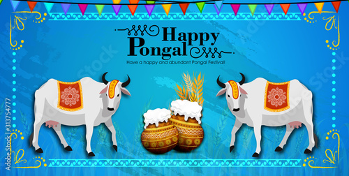 Illustration of Happy Pongal Holiday Harvest Festival of Tamil Nadu South India greeting vector background