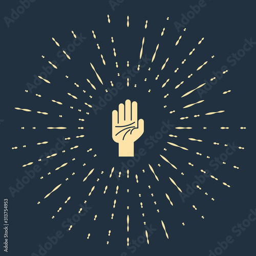 Beige Palmistry of the hand icon isolated on blue background. Abstract circle random dots. Vector Illustration