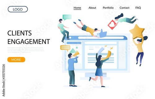 Clients engagement vector website landing page design template