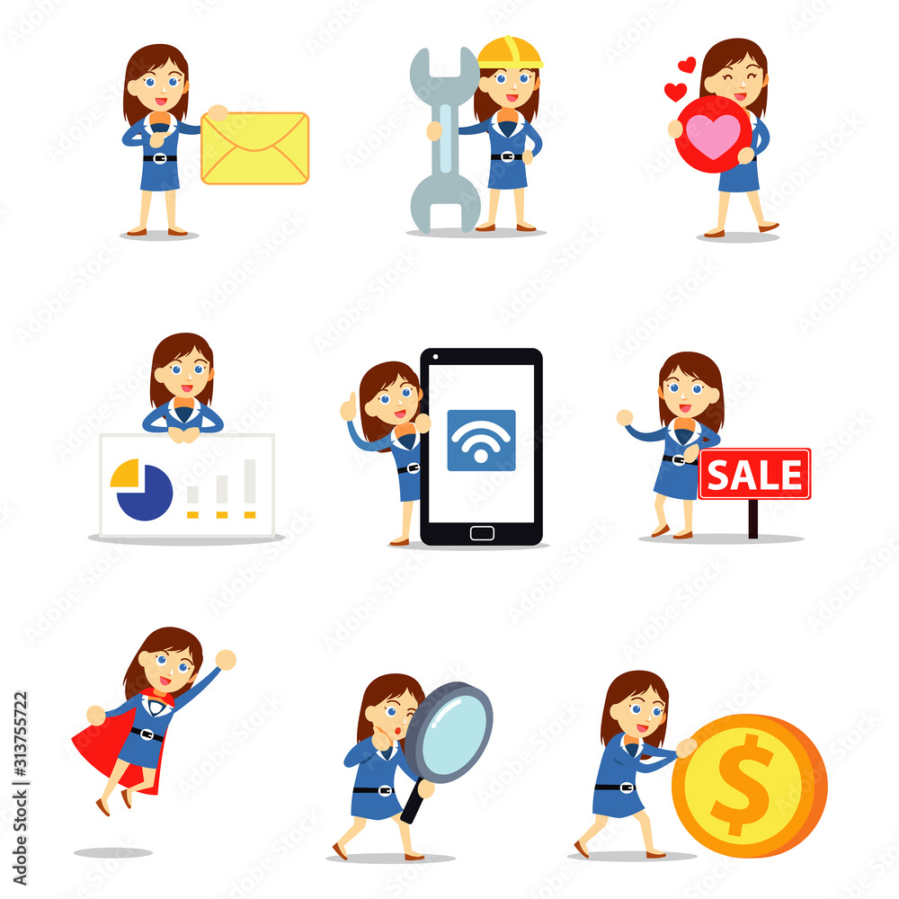 Character set of female journalist in mass media profession. Character set of female journalist in mass media profession.
