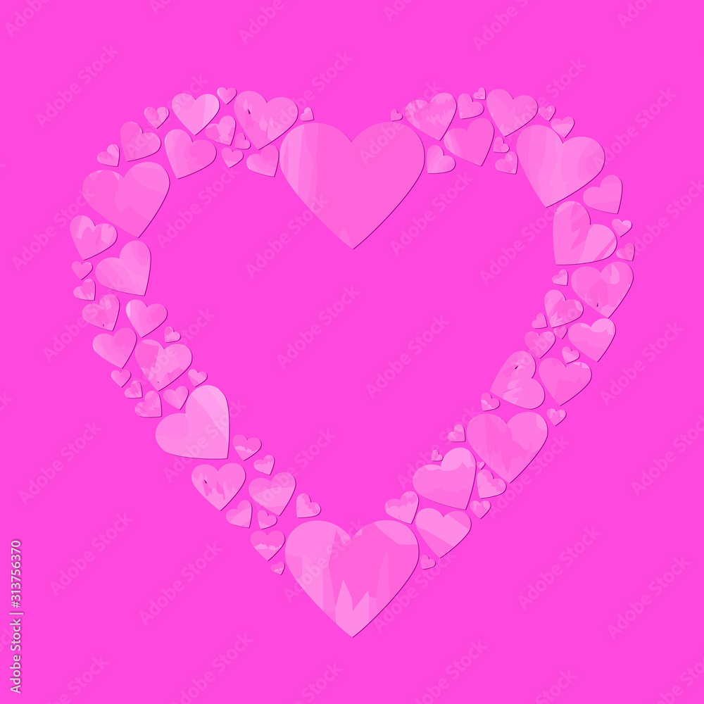 pink heart shape consisting of small motley hearts. vector illustration. frame design element for greeting card, banner, invitation. wedding background. saint valentines day