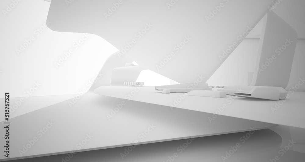 Abstract architectural smooth white interior of a minimalist house with swimming pool. 3D illustration and rendering. Abstract architectural smooth white interior of a minimalist house with swimming pool. 3D illustration and rendering.