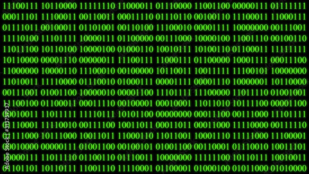 Video 4K Binary encoding green light glowing with digits background screen.Digital hacker cyberspace. Algorithm binary encryption.Web hud interface.Computer monitor information data code.Footage