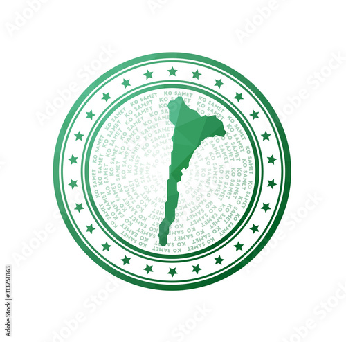 Flat low poly stamp of Ko Samet. Polygonal Ko Samet badge. Trendy vector logo of the island.