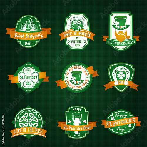 St. Patrick's day logo bundle set on green background