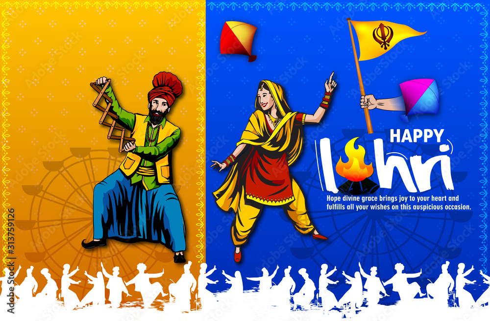 Happy Lohri illustration background for Punjabi harvest festival - Vector