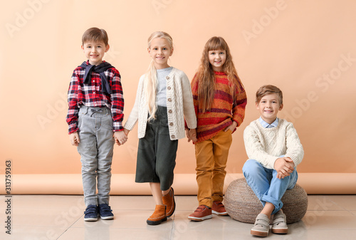 Cute little children in aut...