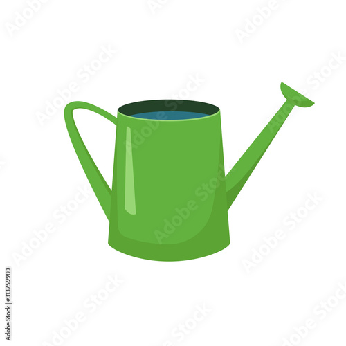 Garden green watering can with water. Isolated against a white background. Stock vector graphics
