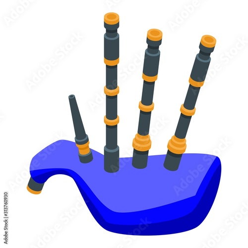 Blue bagpipes icon. Isometric of blue bagpipes vector icon for web design isolated on white background
