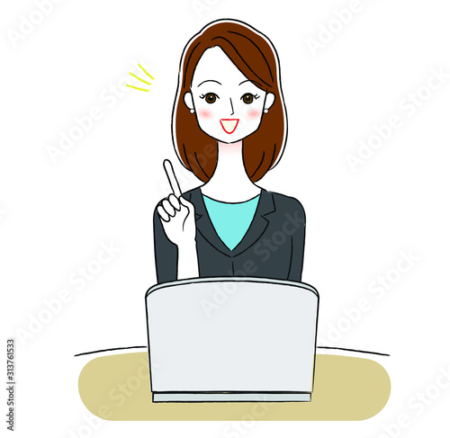 女性　ビジネスウーマン　パソコン　話す