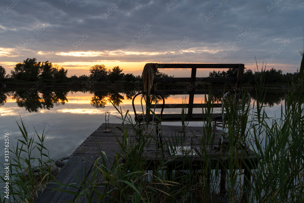 Peaceful fishing at sunset, Hungary