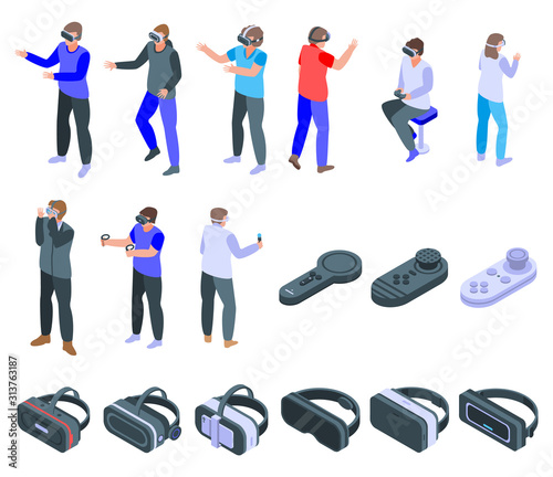 Game goggles icons set. Isometric set of game goggles vector icons for web design isolated on white background