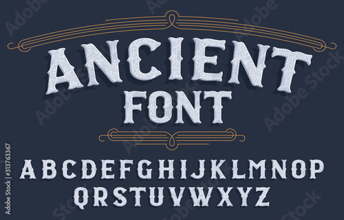 Ancient alphabet font. Scratched vintage letters. Vector typeface for your typography design.