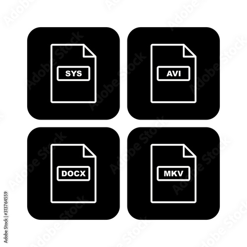 Set of 4 file formats Icons on White Background Vector Isolated Elements... photo