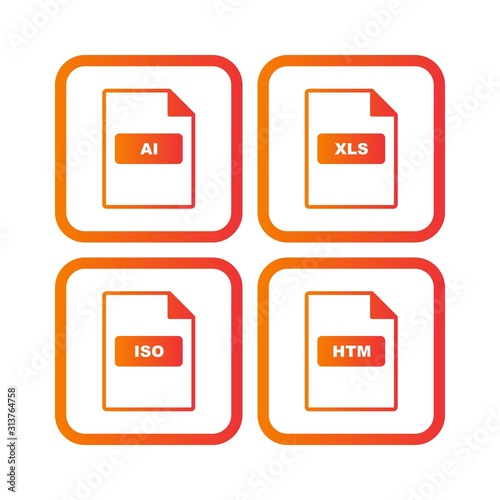 Set of 4 file formats Icons on White Background Vector Isolated Elements... photo