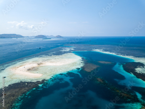 Beautiful aerial view of small Sand bar Islands in East Nusa Tenggara  Flores  Indonesia 