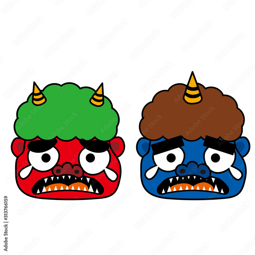 泣いた赤鬼と青鬼の顔のイラスト マンガ 節分 立春のイメージの素材 Stock Vector Adobe Stock