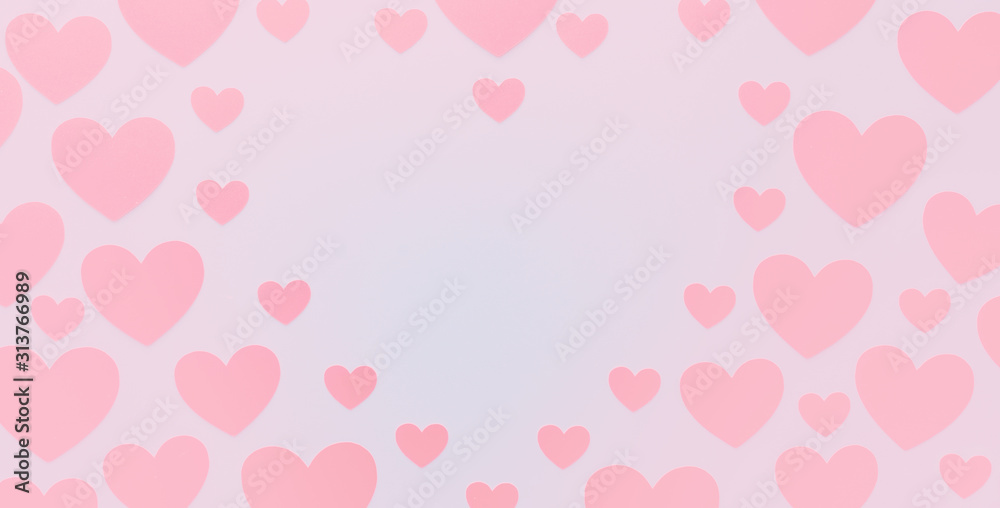 Abstract template with hearts, pink background, valentines day.