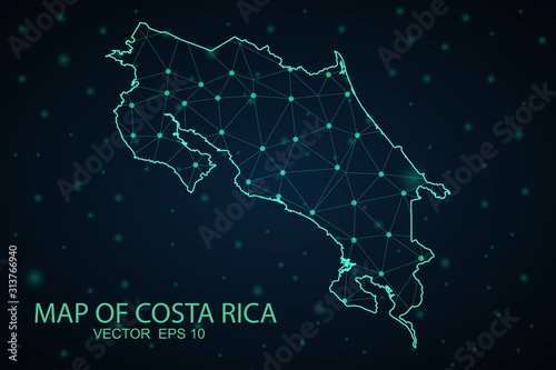 Map of costa Rica. Wire frame 3D mesh polygonal network line, design sphere, dot and structure. communications map of costa Rica.