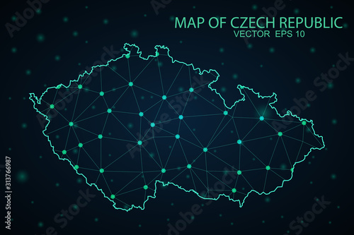 Map of czech Republic. Wire frame 3D mesh polygonal network line, design sphere, dot and structure. communications map of czech Republic.