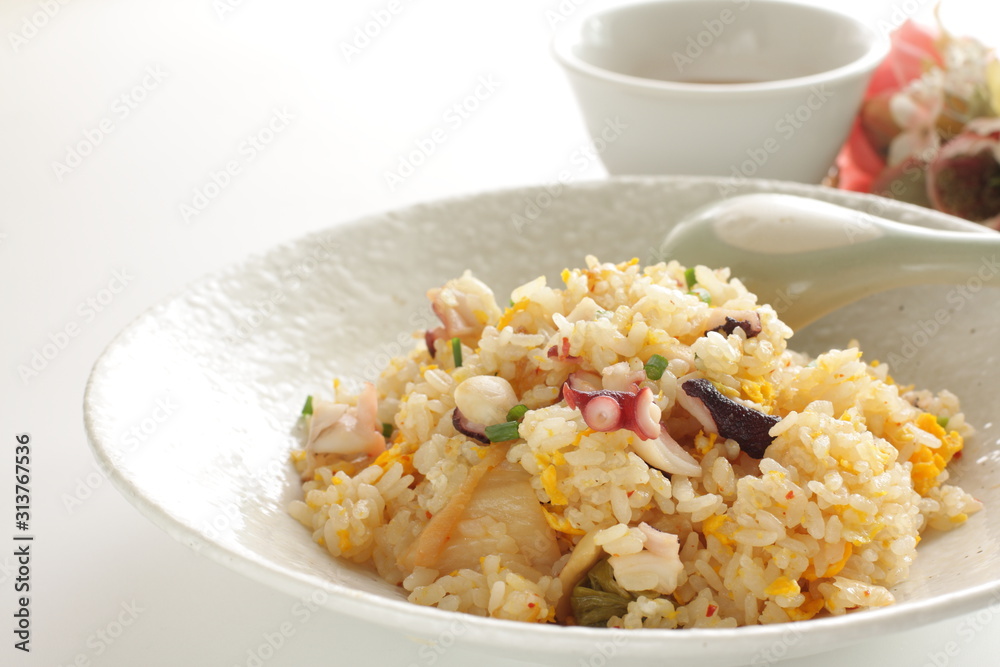 Thai cuisine, octopus and egg fried rice Thai cuisine, octopus and egg fried rice