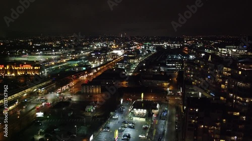 Wallpaper Mural Fly over night highway and surroungin buildings Torontodigital.ca
