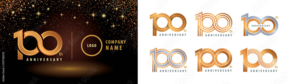 Set of 100th Anniversary logotype design, Hundred years anniversary celebration - obrazy, fototapety, plakaty 