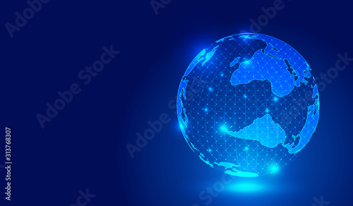 The geoglobe composed of dots and lines  the creative background of international and global Internet science and technology concepts.