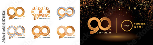 Set of 90th Anniversary logotype design, Ninety years anniversary celebration