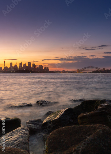 Sunset over the city of  Sydney city and harbour