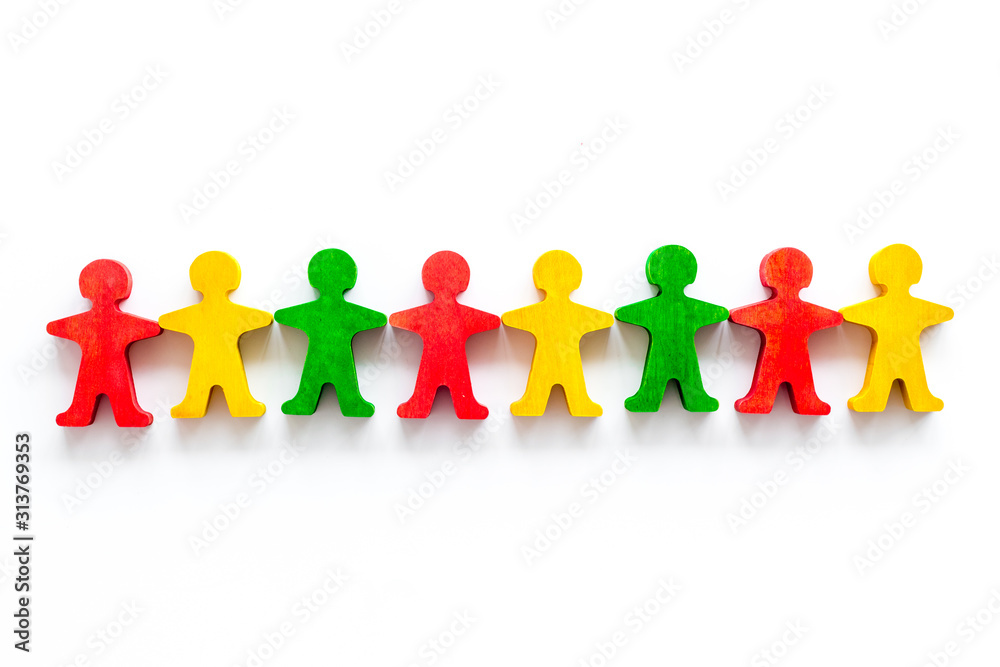 Team work, teambuilding concept. People silhouettes on white background top-down copy space